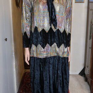 LIMITED TIME PRICE DROP1920s Stunning "Rainbow" Lame and Black Silk Velvet Dress